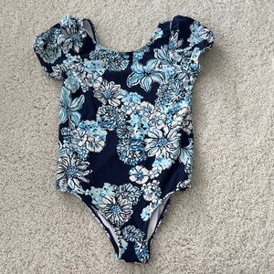 Lilly Pulitzer Girls Swim One Piece - Navy and Light Blue Floral